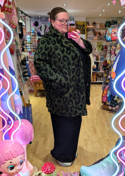 The Edit - Khaki Green Leopard Print Teddy Fleece Jacket