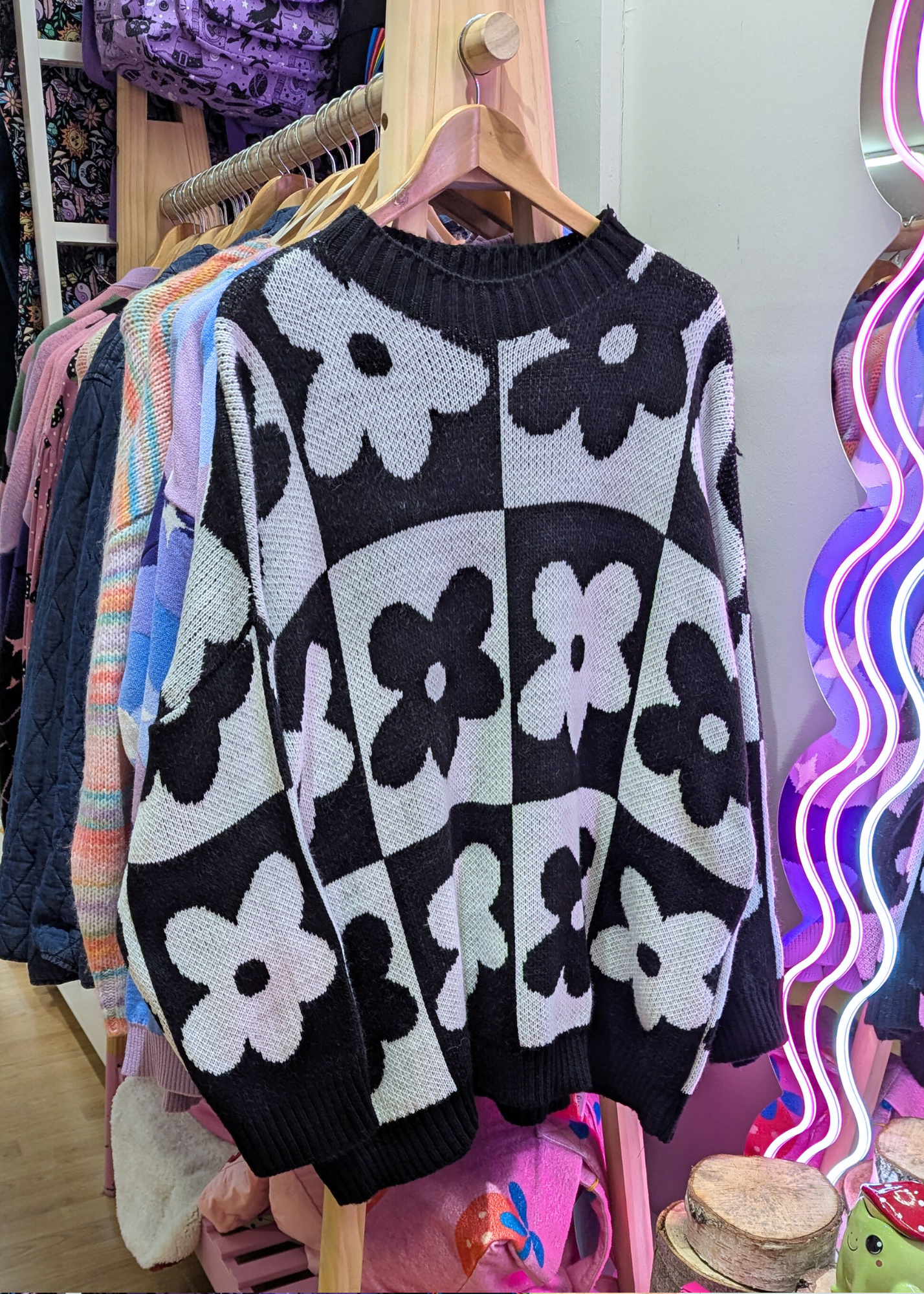 The Edit - Oversized Monochrome Flower Jumper