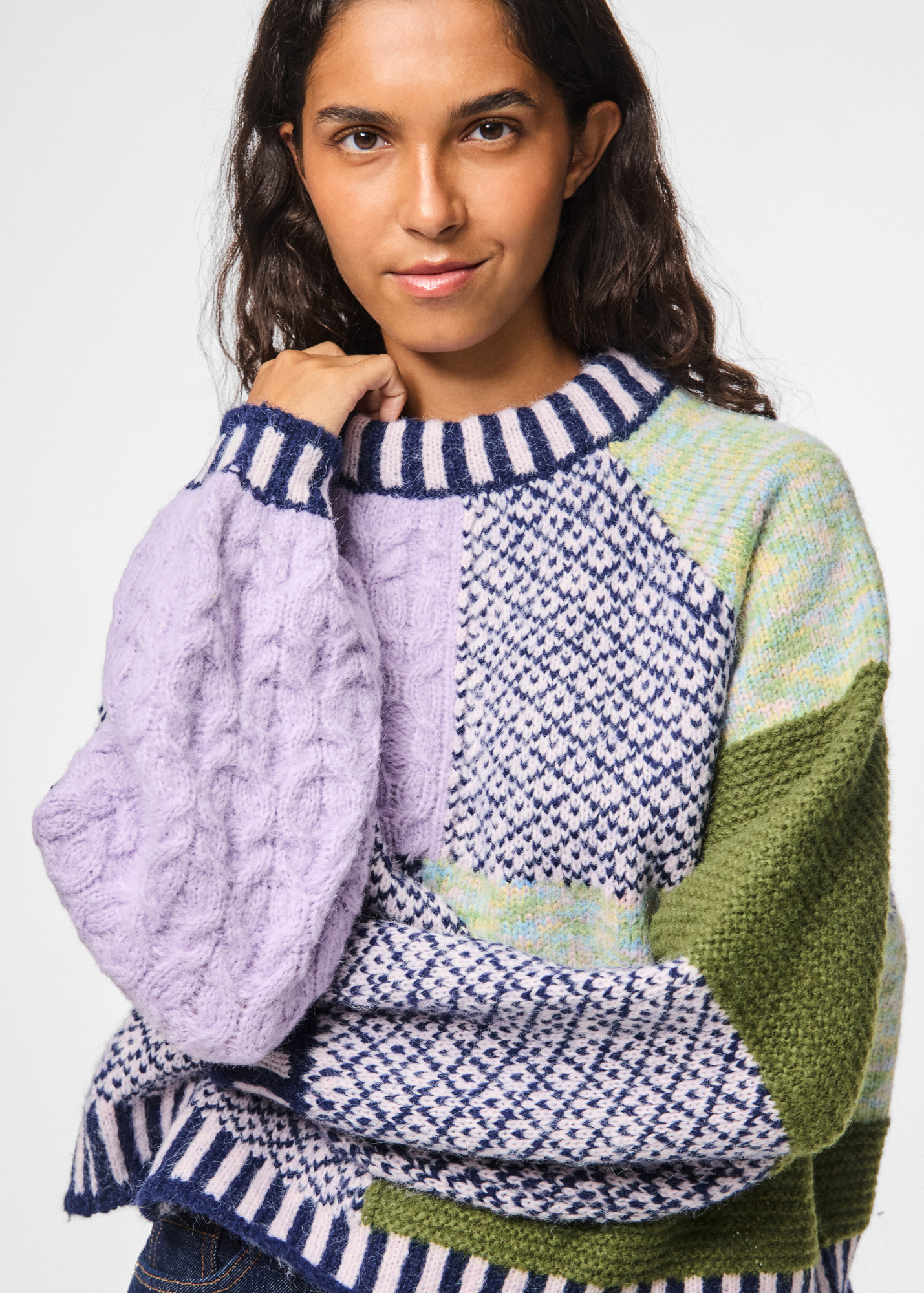 Pieces - Lilac & Blue Patchwork Knit Jumper