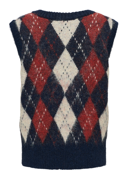 Only - Argyle Knit Vest in Navy and Red