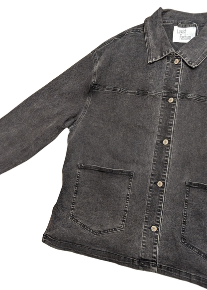 The Edit - Oversized Black Stretch Denim Work Jacket