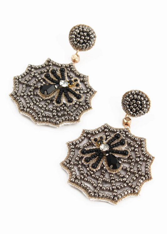 My Doris - Beaded Spider on Web Earrings