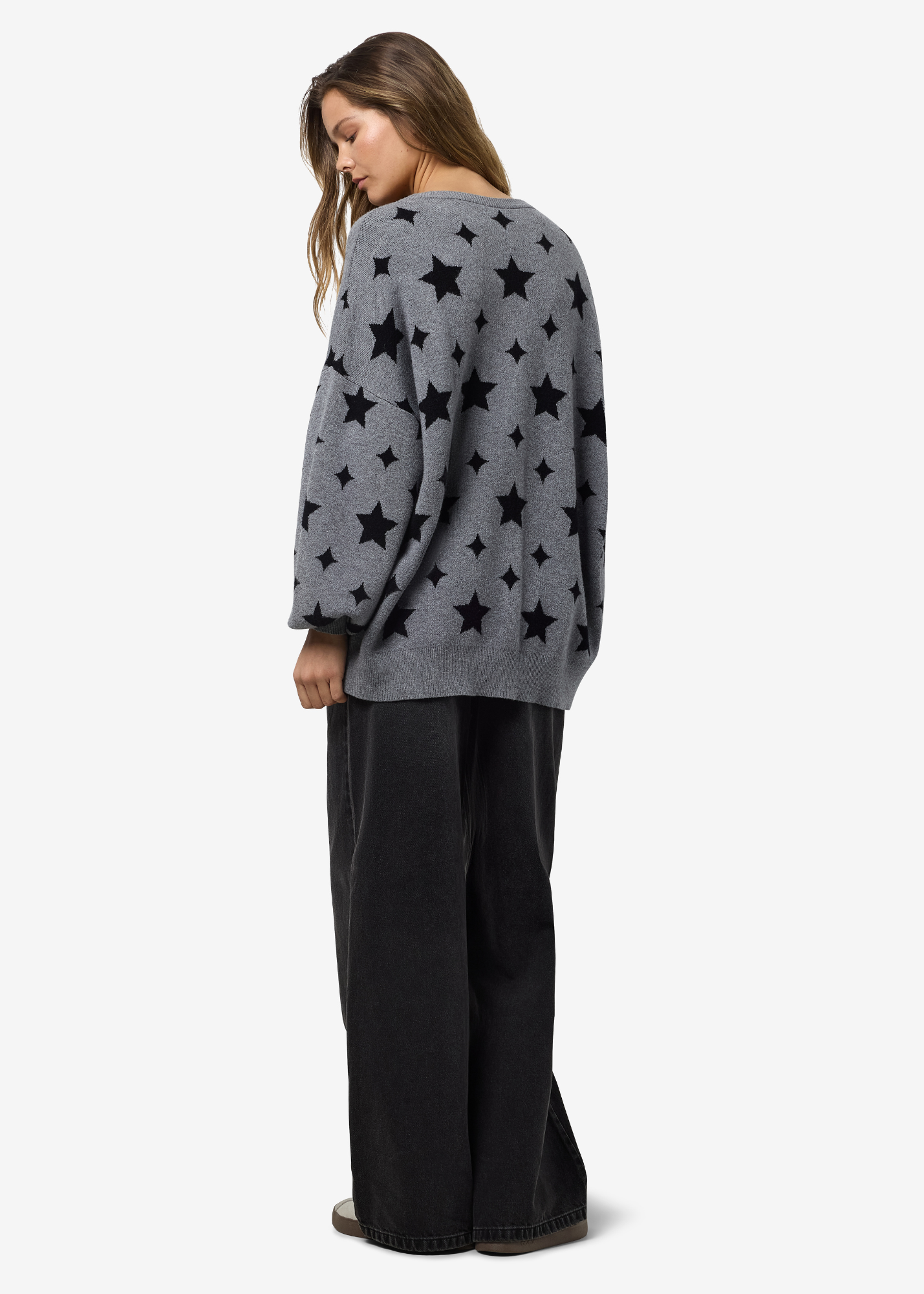 Noisy May - Grey Stars Oversized Knit Cardigan