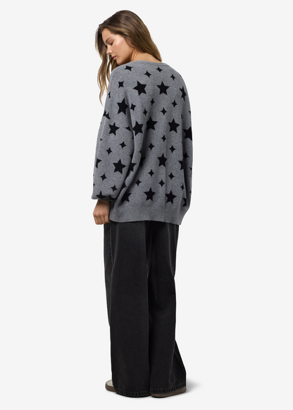 Noisy May - Grey Stars Oversized Knit Cardigan