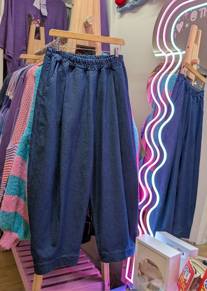The Edit - Blue Denim Stretch Twill Cocoon Trousers