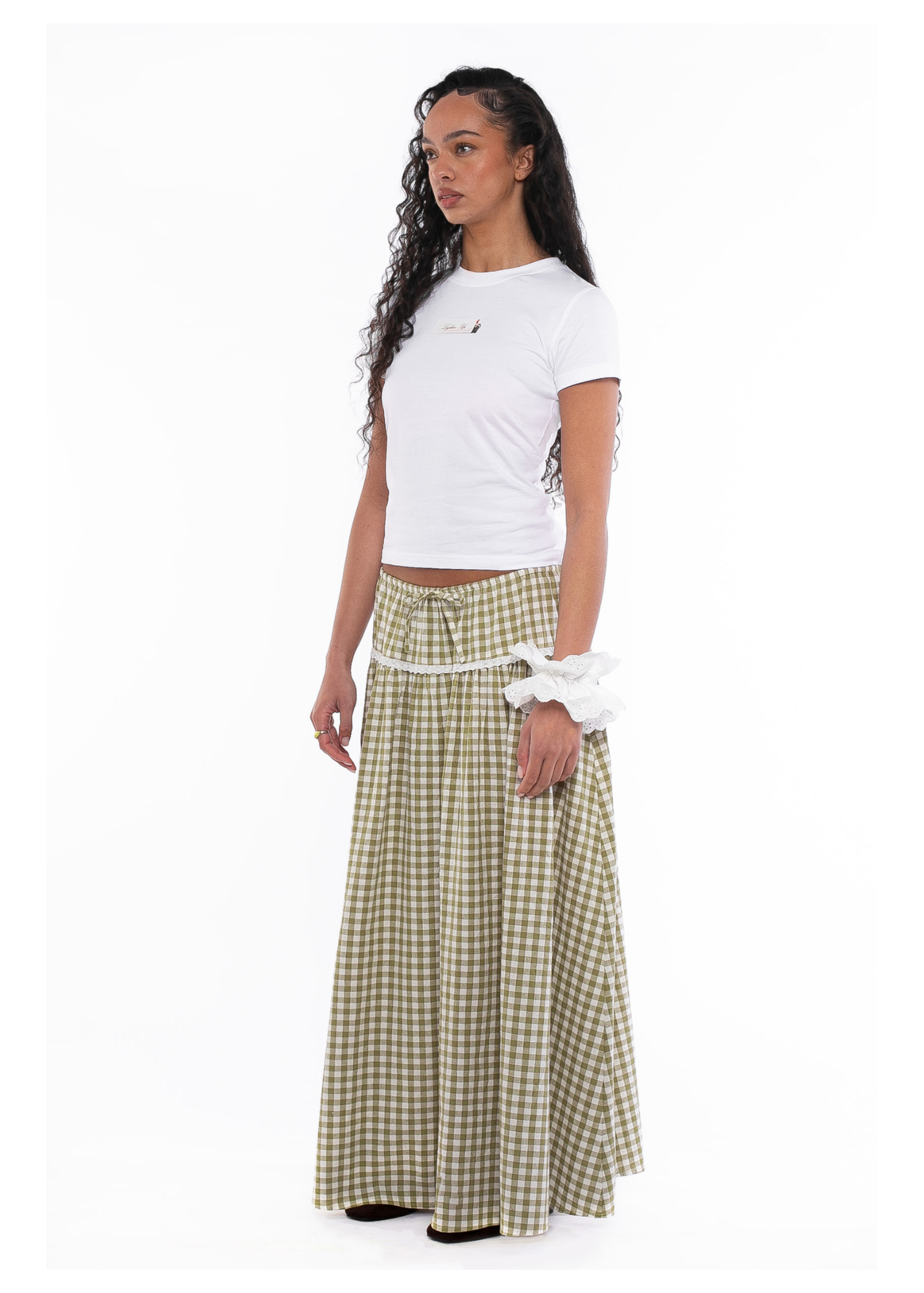 Daisy Street - Gingham Maxi Skirt with Crochet Trim