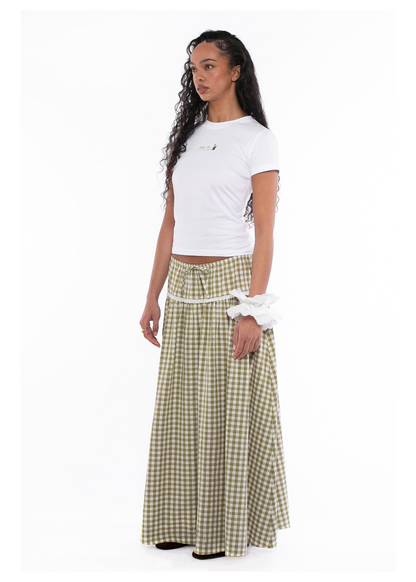 Daisy Street - Gingham Maxi Skirt with Crochet Trim