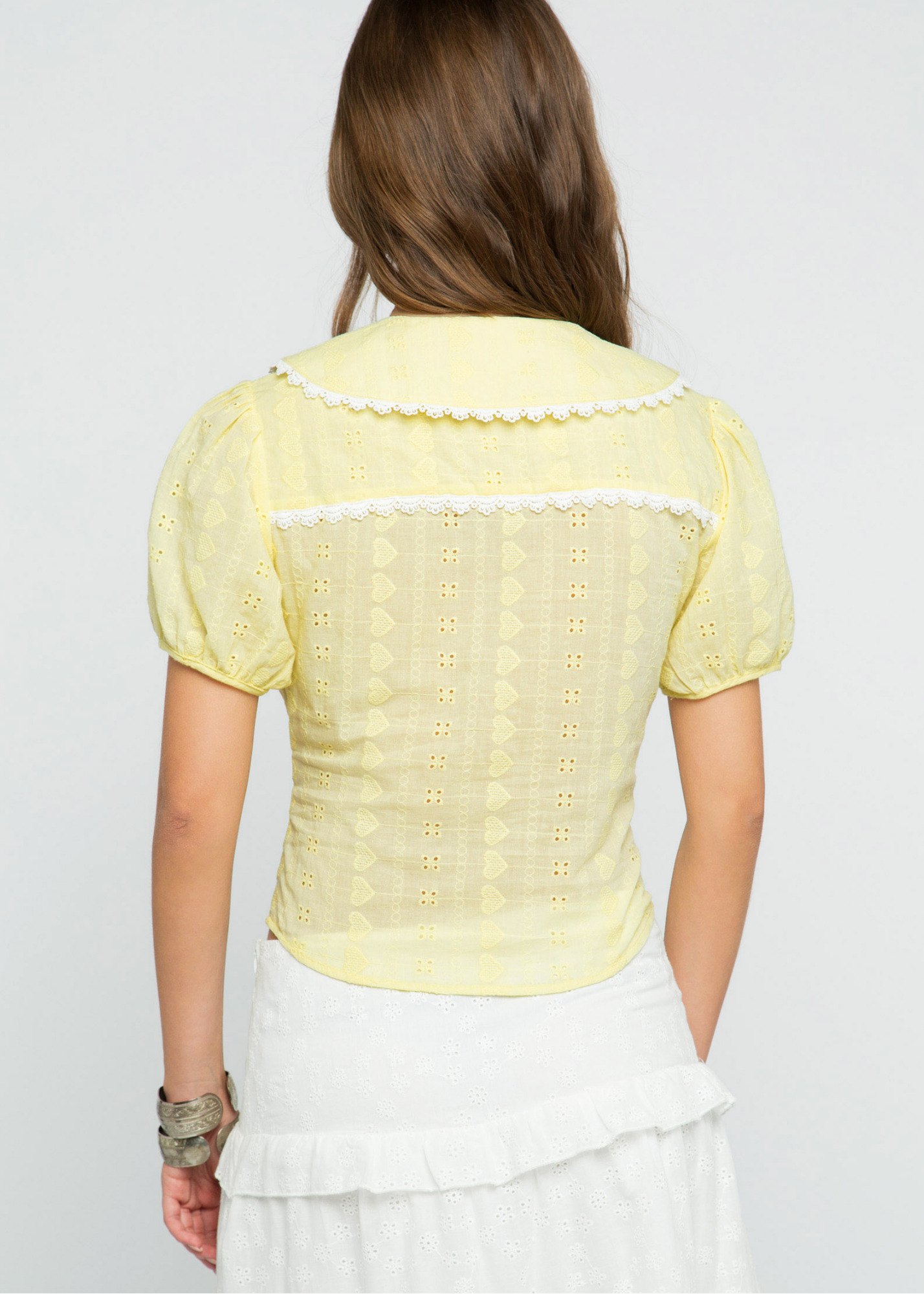 Daisy Street - Lemonbelle Peter Pan Collar Lace up Shirt