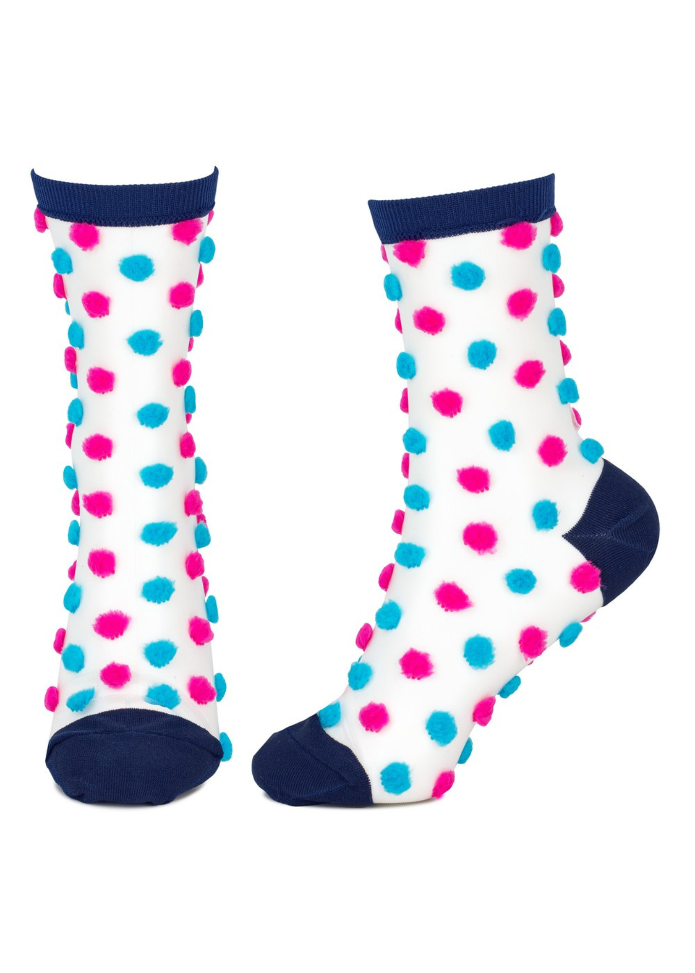 Joe Cool - Pink and Blue Pom Pom Sheer Socks