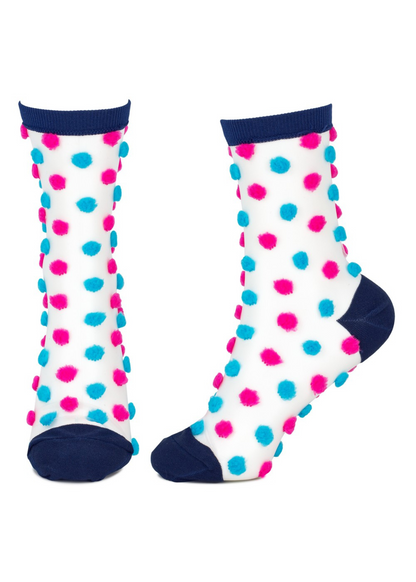 Joe Cool - Pink and Blue Pom Pom Sheer Socks