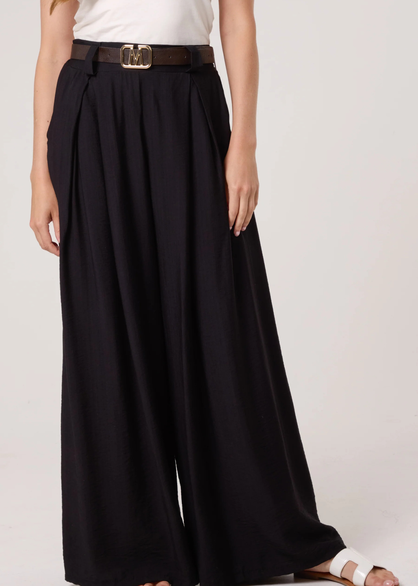 The Edit - Black Wide Leg Palazzo Trousers with Belt