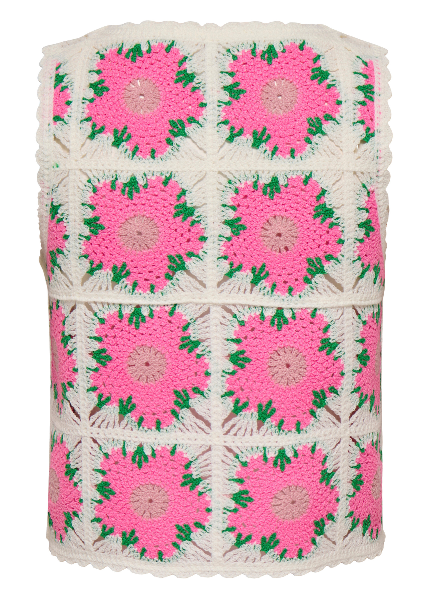 Only - Pink Flowers Crochet Detail Knit Vest