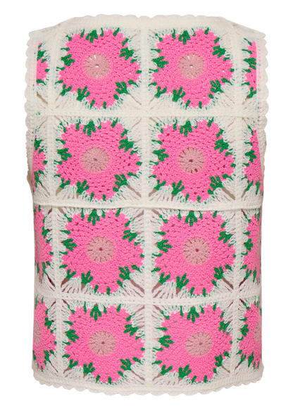 Only - Pink Flowers Crochet Detail Knit Vest