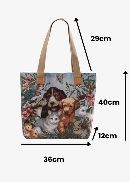 The Edit - Vintage-style Fluffy Friends Tapestry Tote Bag