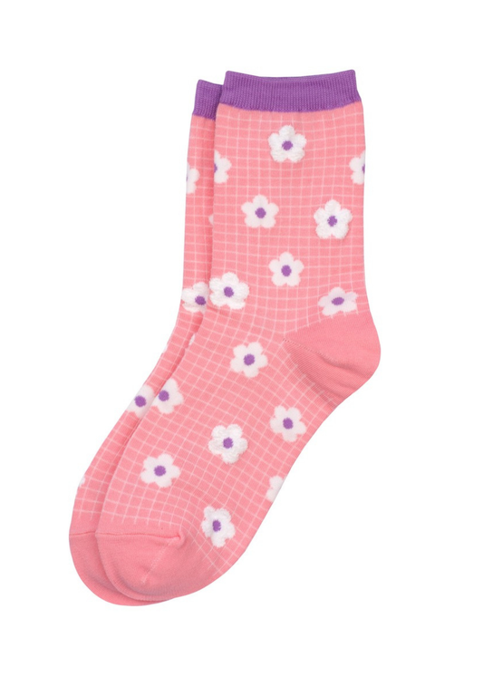 Joe Cool - Pink and Purple Flower Grid Socks