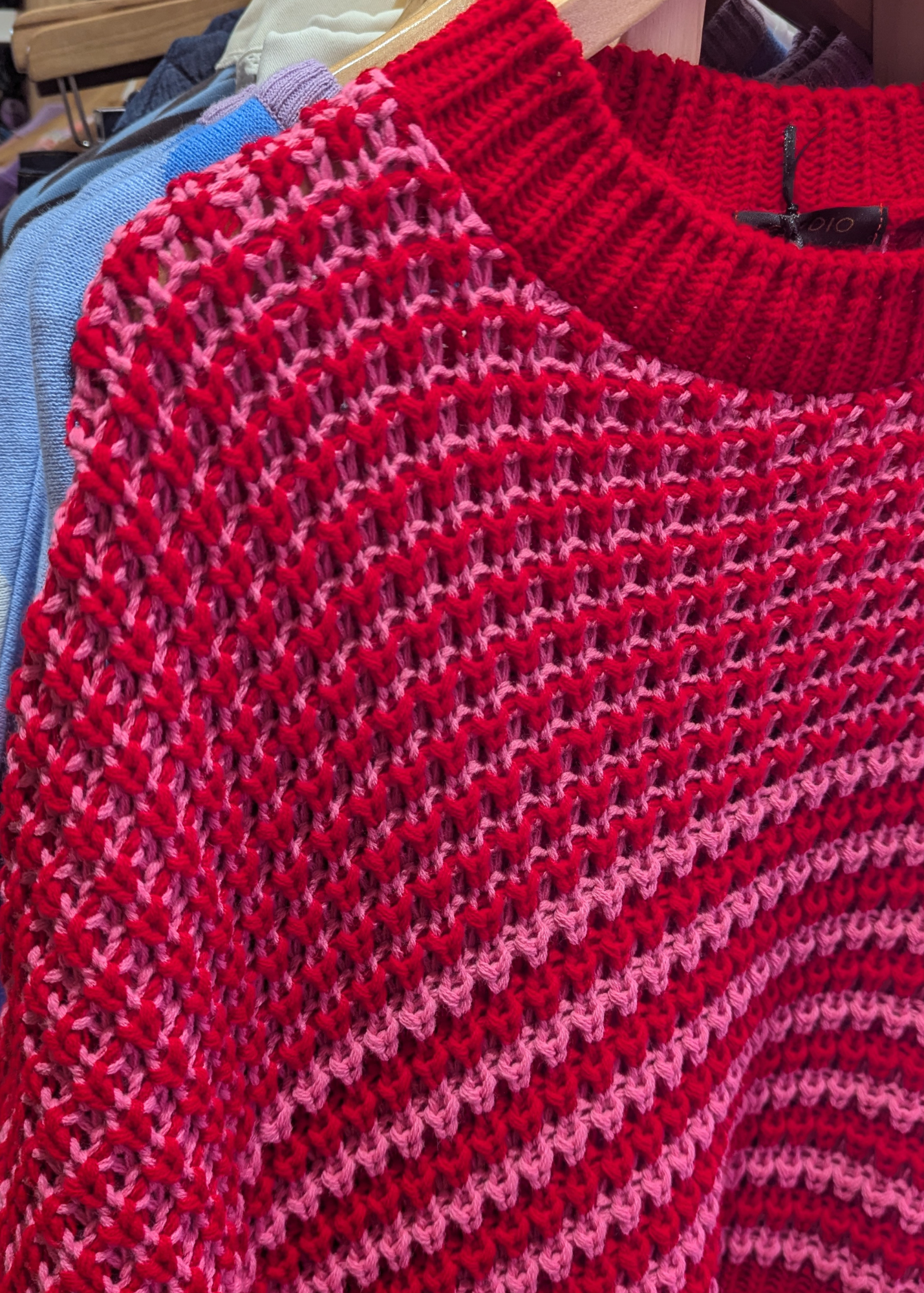 The Edit - Pink & Red Stripe Textured Knit Top