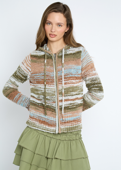 Daisy Street - Earthy Striped Knit Hoodie