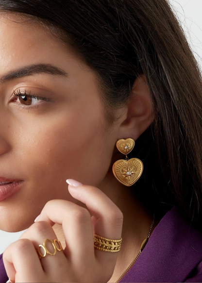 The Edit - Heart Starburst Statement Earrings in Gold