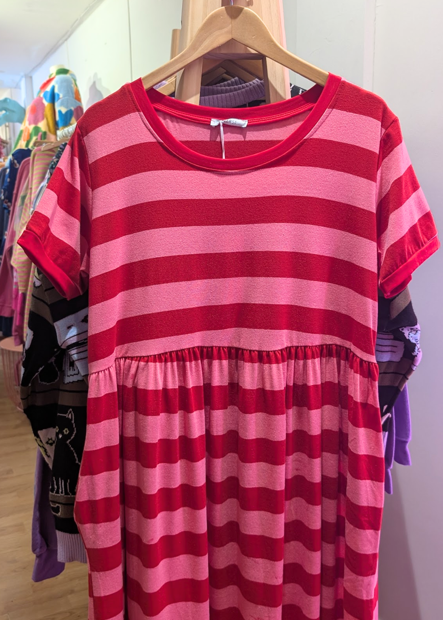 The Edit - Pink & Red Sugar Stripes Smock Dress