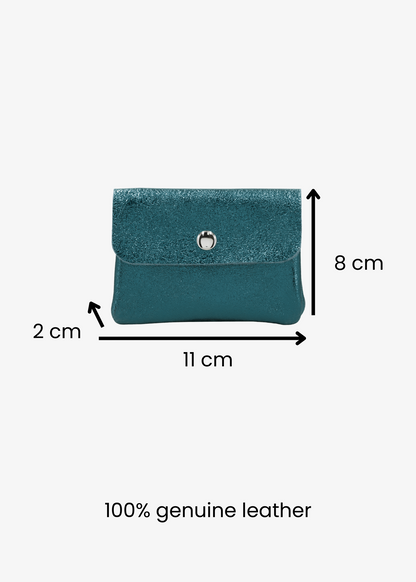 The Edit - Rectangle Leather Coin Purse in Metallic Emerald
