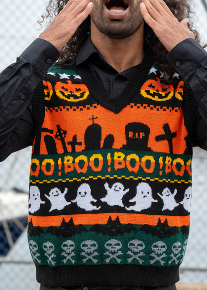 Run & Fly - Halloween BOO! V-Neck Knitted Tank Top Vest