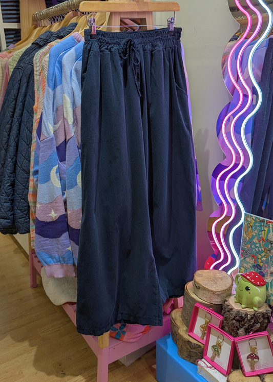 The Edit - Deep Navy Corduroy Wide Leg Trousers