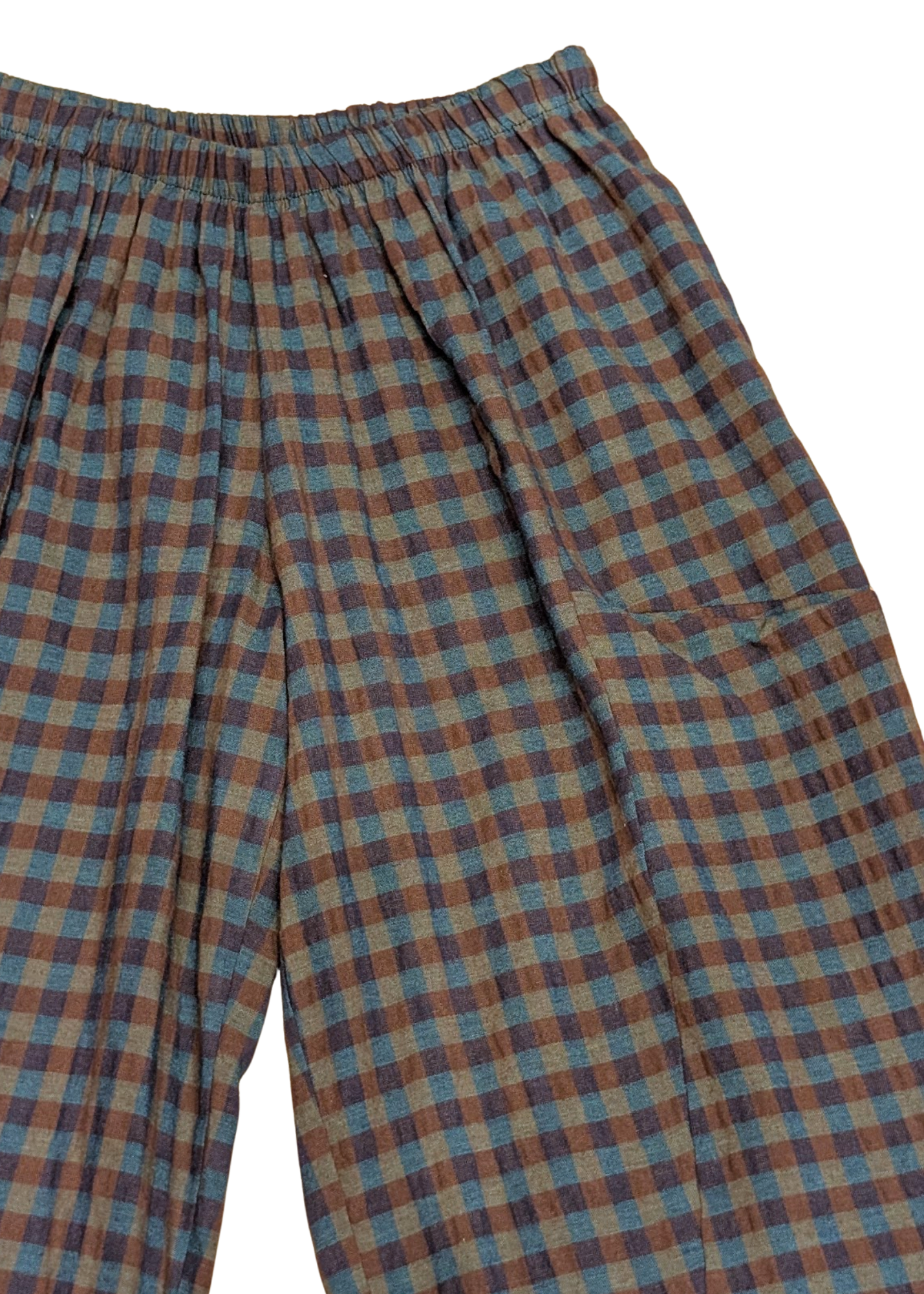 The Edit - Blue & Green Gingham Check Cocoon Trousers