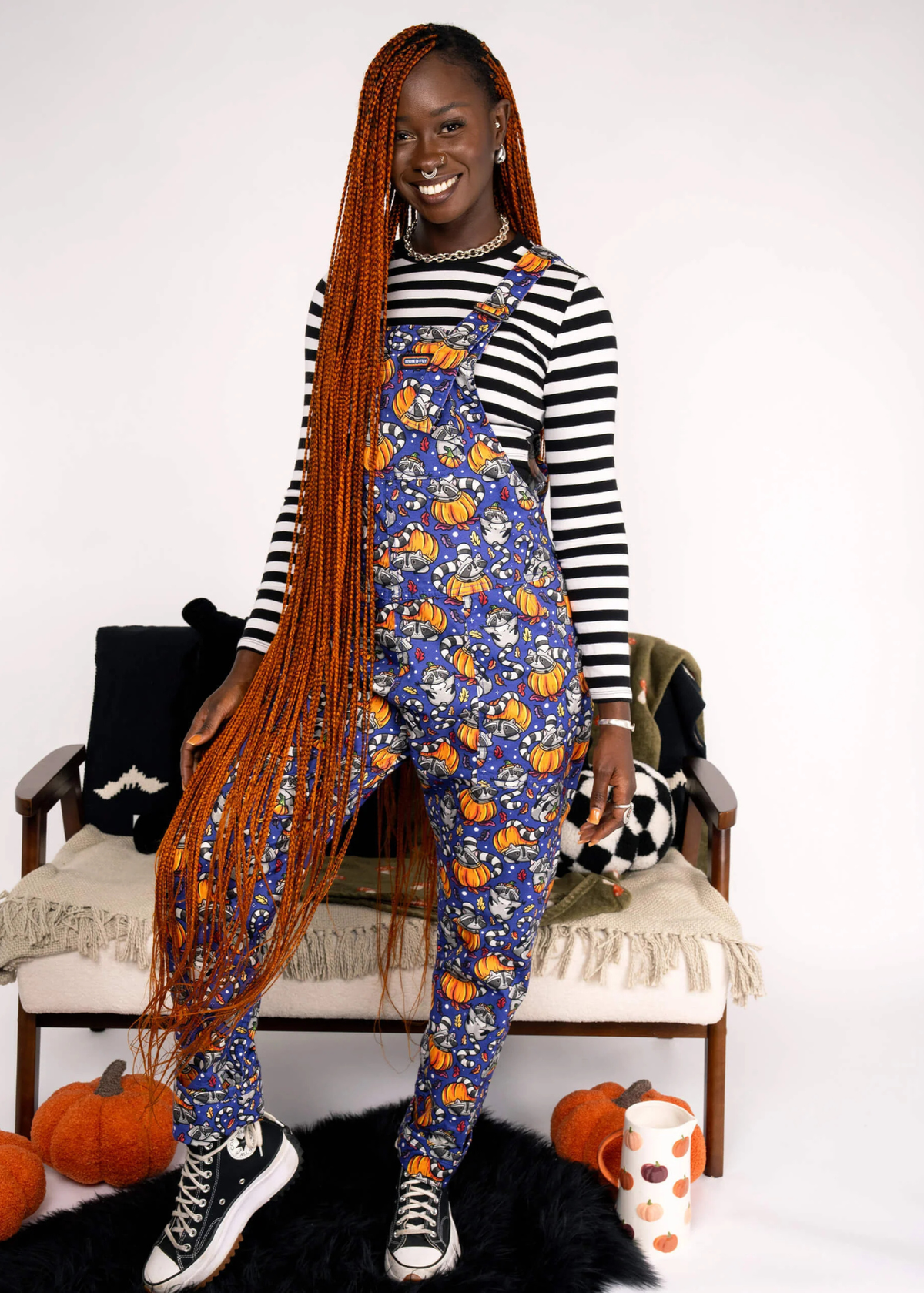 Run & Fly - Pumpkin Racoon Stretch Twill Dungarees