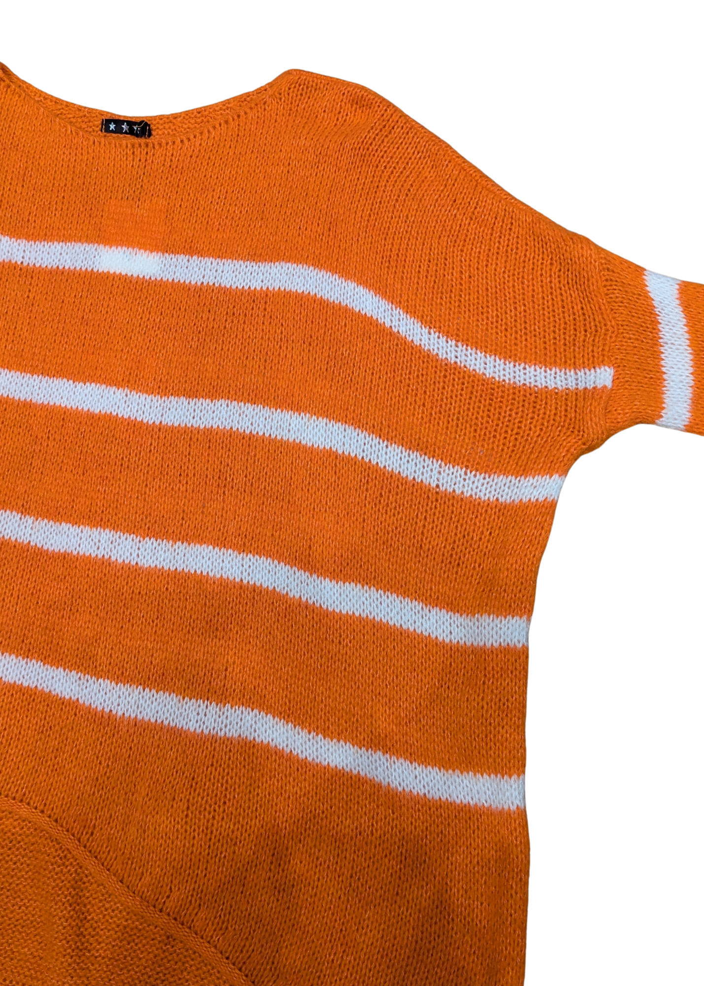 The Edit - Orange and white Stripe ¾ Sleeve Jumper