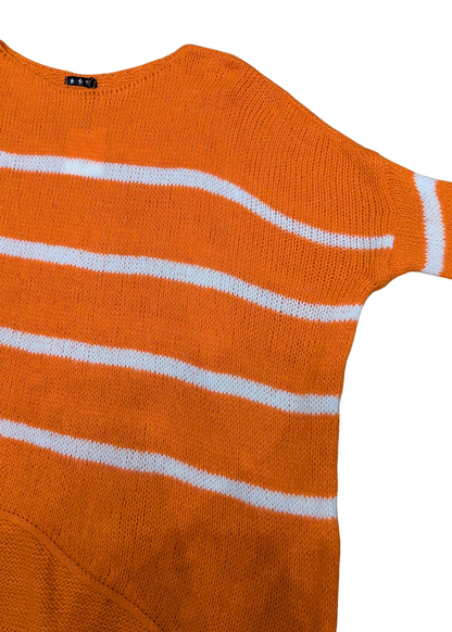 The Edit - Orange and white Stripe ¾ Sleeve Jumper
