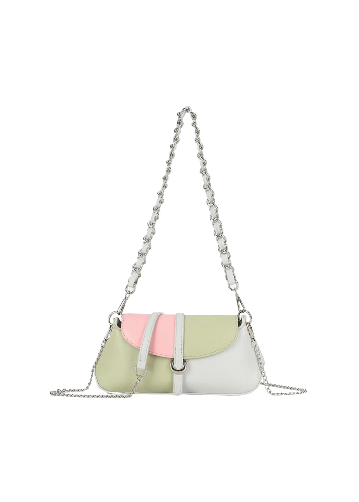The Edit - Pink, Green & Grey Colour Block Mini Baguette Handbag
