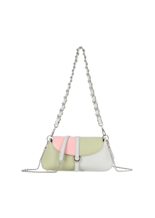 The Edit - Pink, Green & Grey Colour Block Mini Baguette Handbag