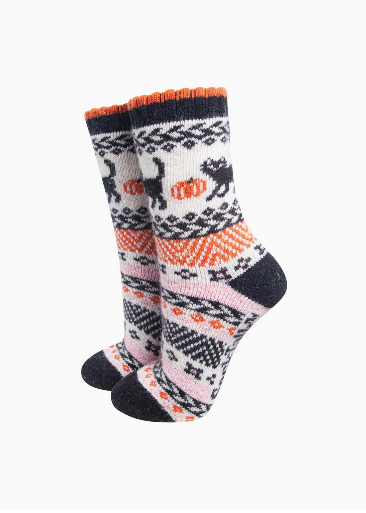 Sock Talk - Black Cat & Pumpkin Thick Wool Blend Socks