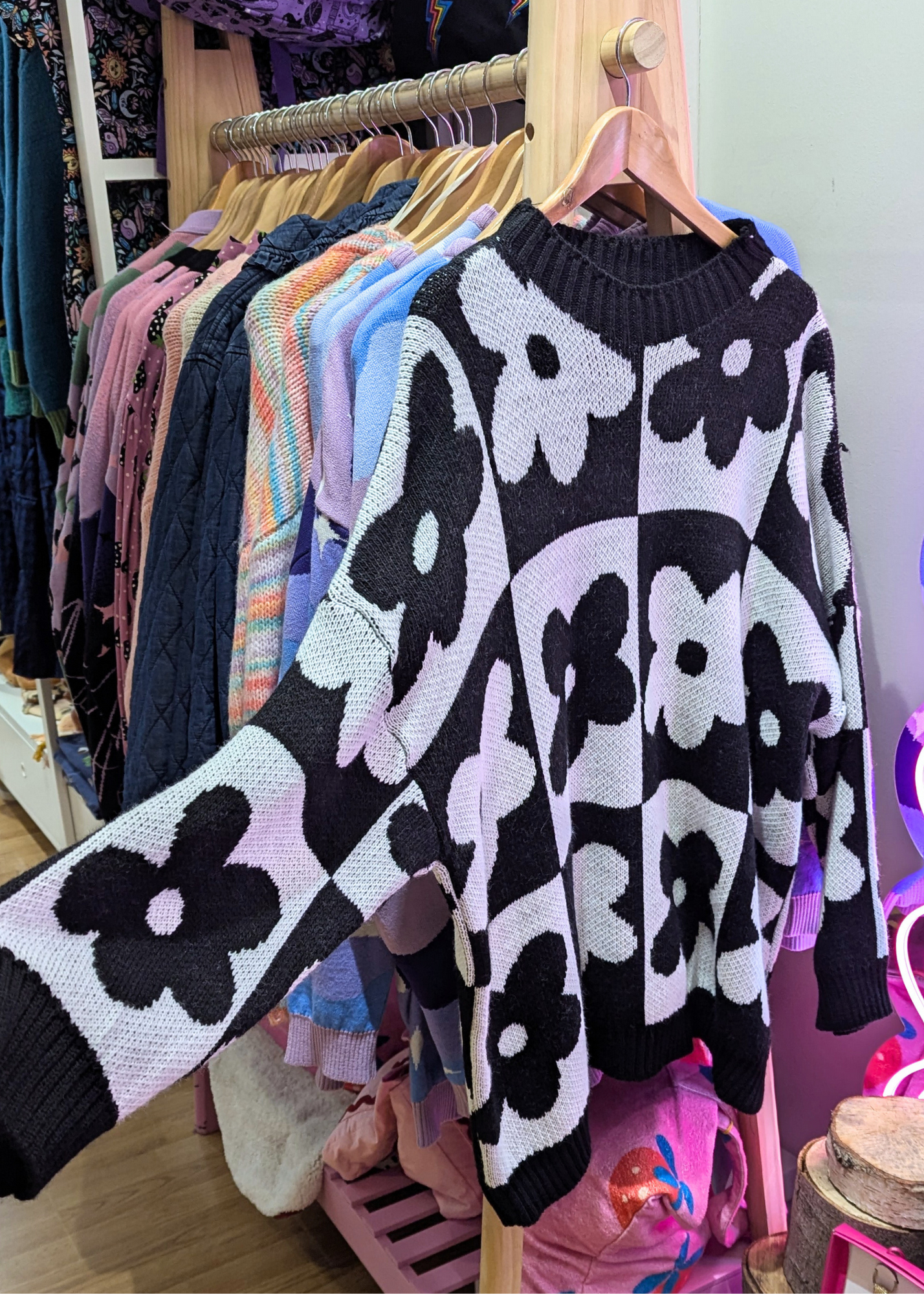 The Edit - Oversized Monochrome Flower Jumper