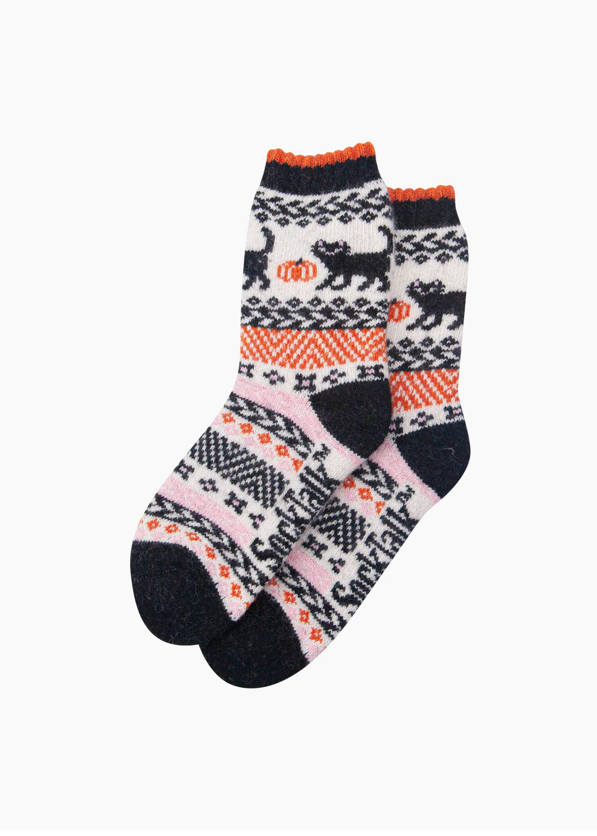Sock Talk - Black Cat & Pumpkin Thick Wool Blend Socks