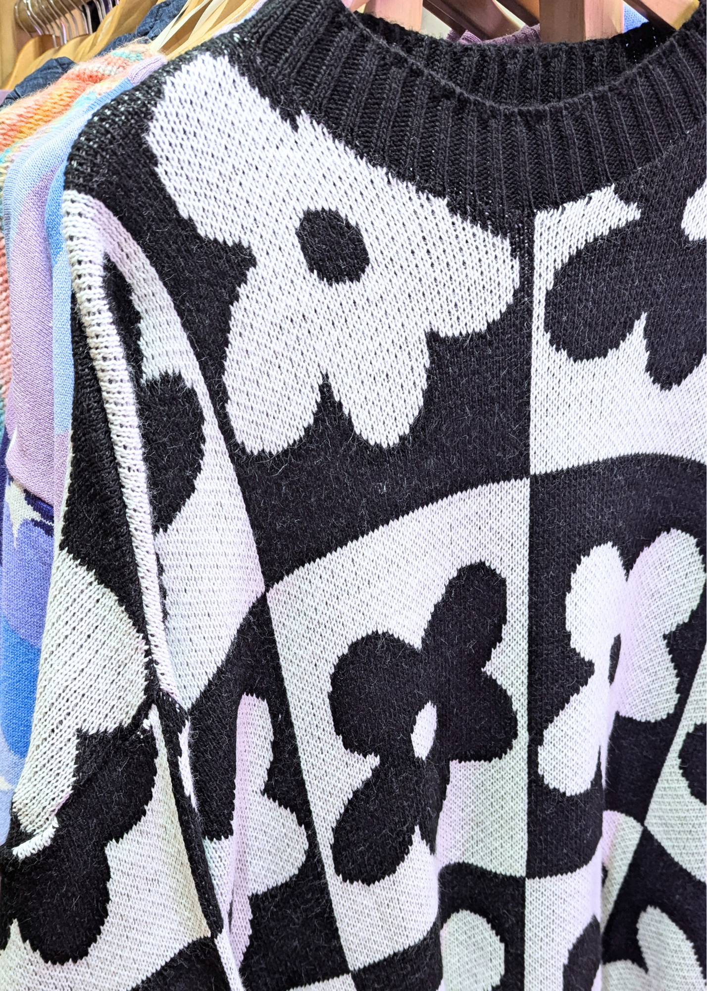 The Edit - Oversized Monochrome Flower Jumper