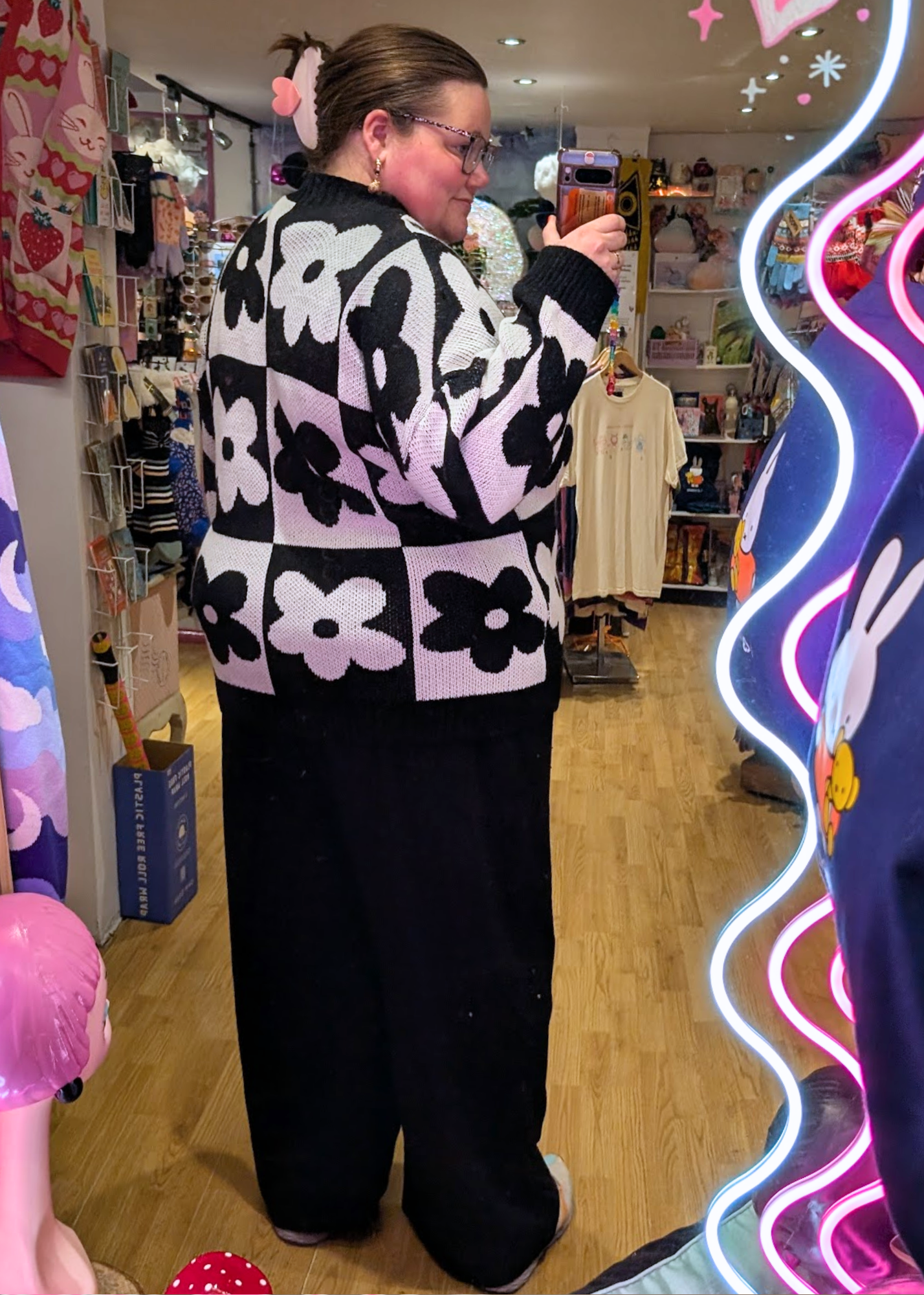 The Edit - Oversized Monochrome Flower Jumper