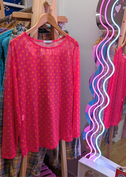 The Edit - Pink and Orange Spot Mesh Top