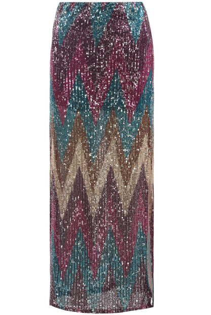 The Edit - Zig Zag Sequin Midi Skirt in Fuchsia & Purple