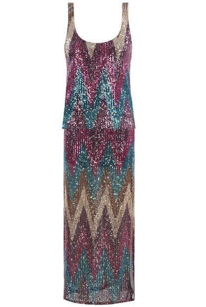 The Edit - Zig Zag Sequin Midi Skirt in Fuchsia & Purple