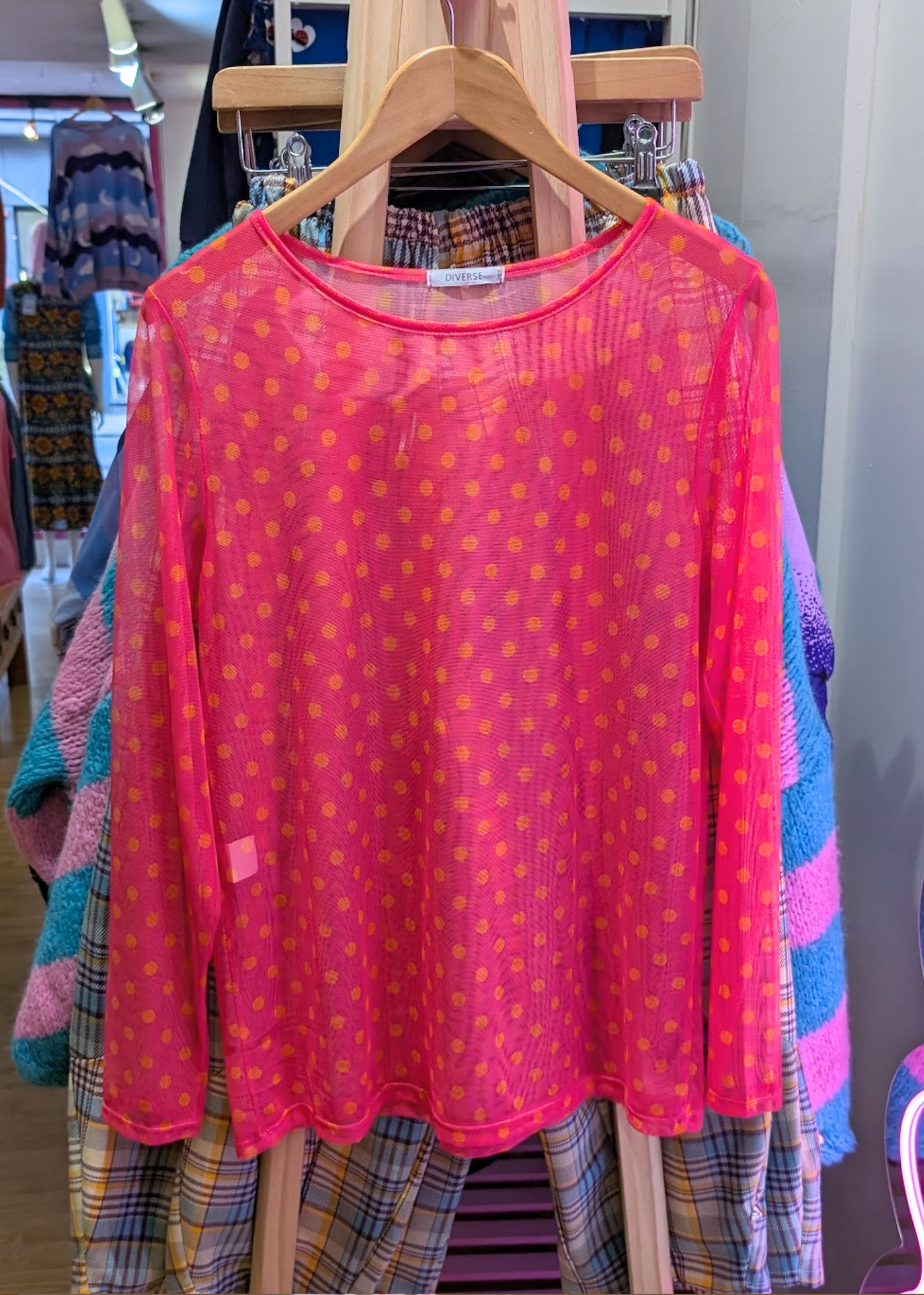 The Edit - Pink and Orange Spot Mesh Top