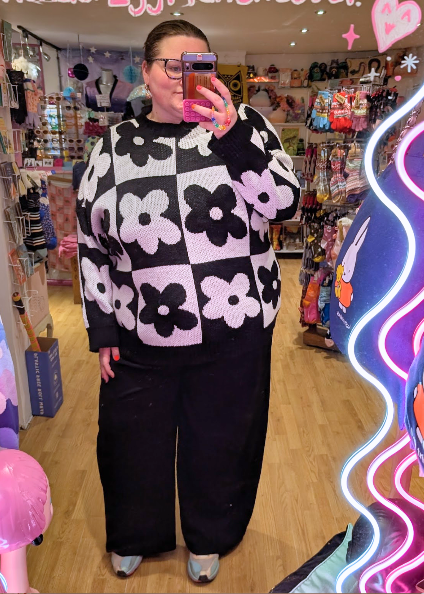 The Edit - Oversized Monochrome Flower Jumper