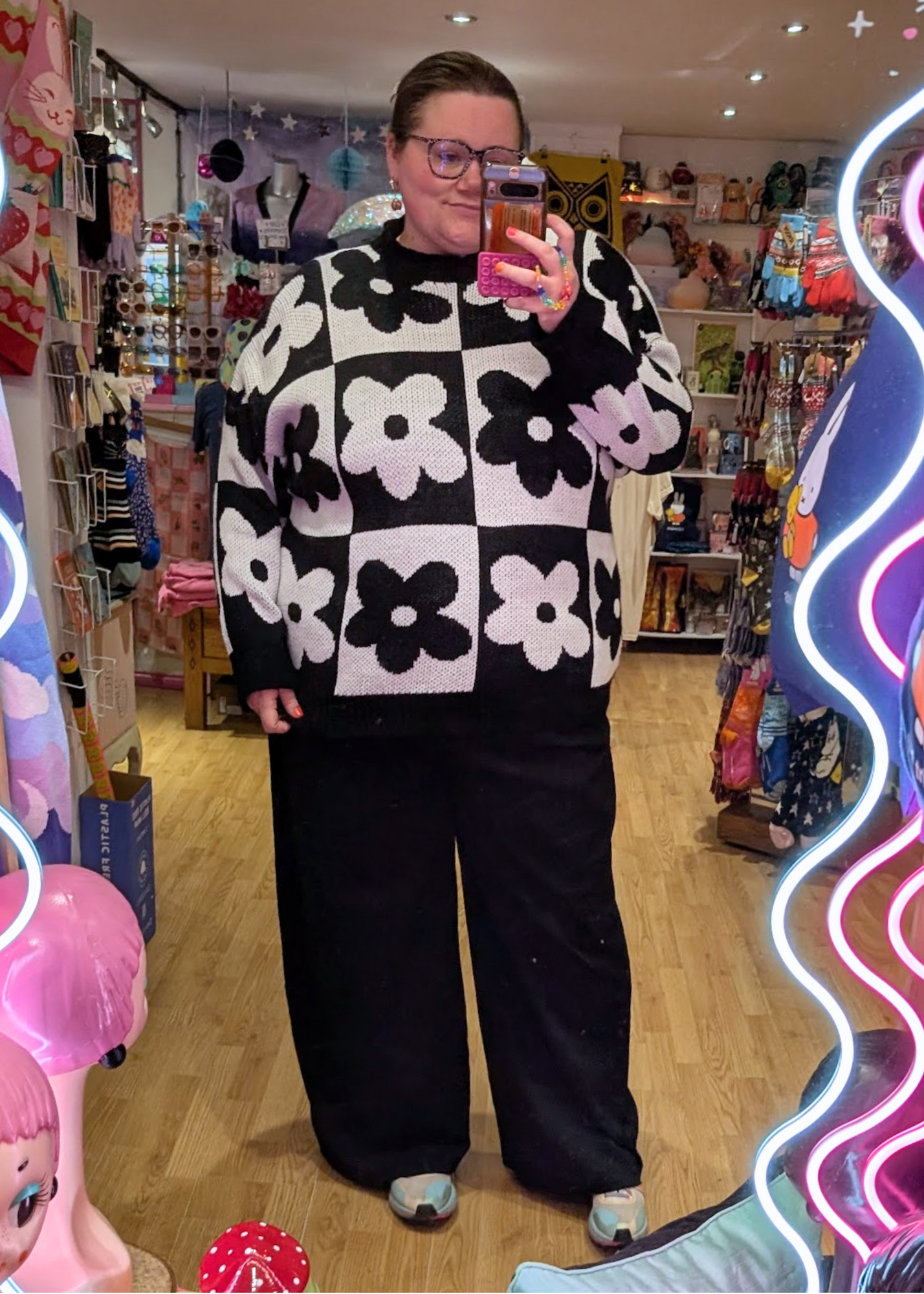 The Edit - Oversized Monochrome Flower Jumper