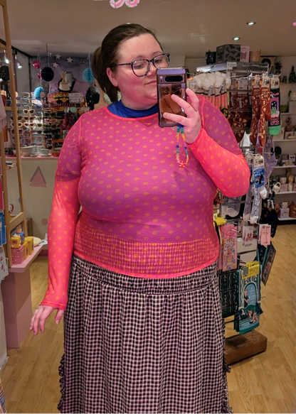 The Edit - Pink and Orange Spot Mesh Top