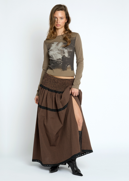 Daisy Street - Lilly Brown Tiered Maxi Skirt