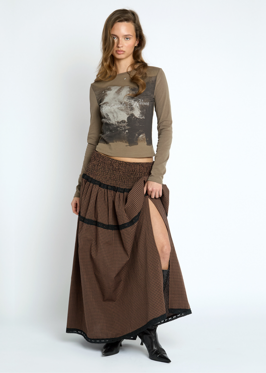 Daisy Street - Lilly Brown Tiered Maxi Skirt