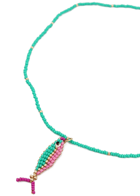 My Doris - Green Beaded Fish Necklace