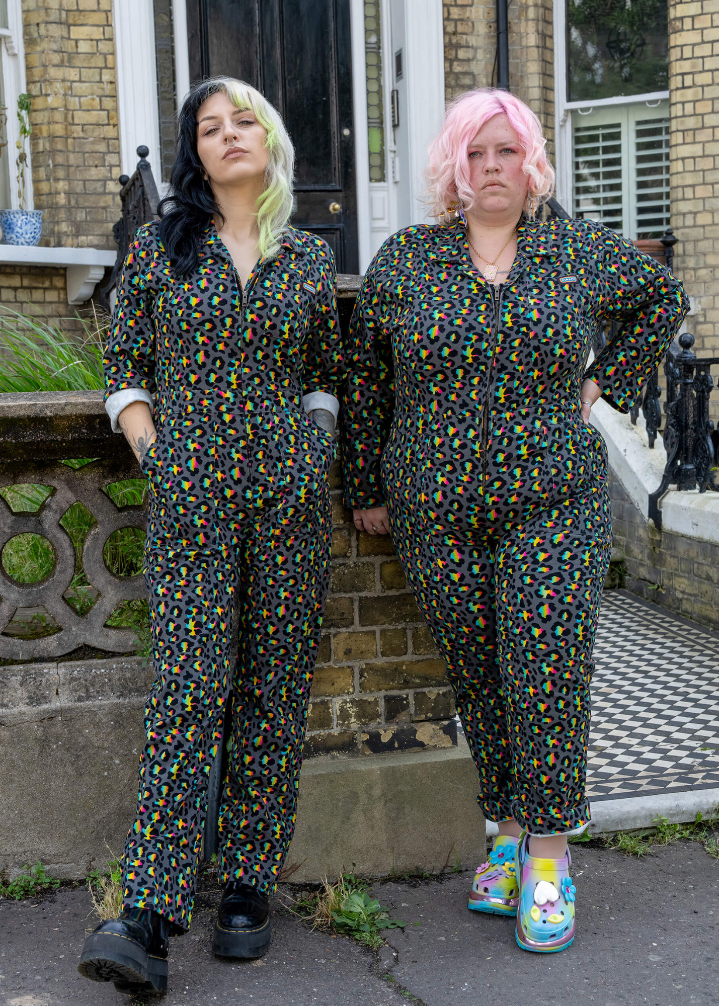 Run & Fly - Grey Rainbow Leopard Stretch Twill Boiler Suit