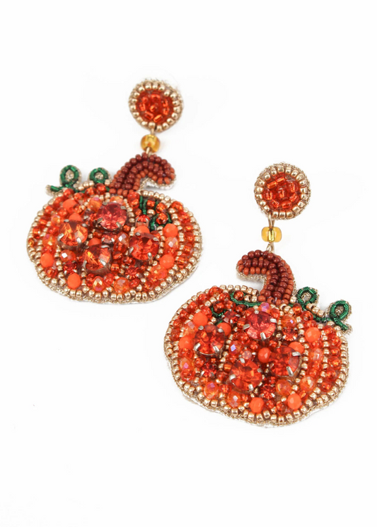 My Doris - Beaded Orange Pumpkin Earrings