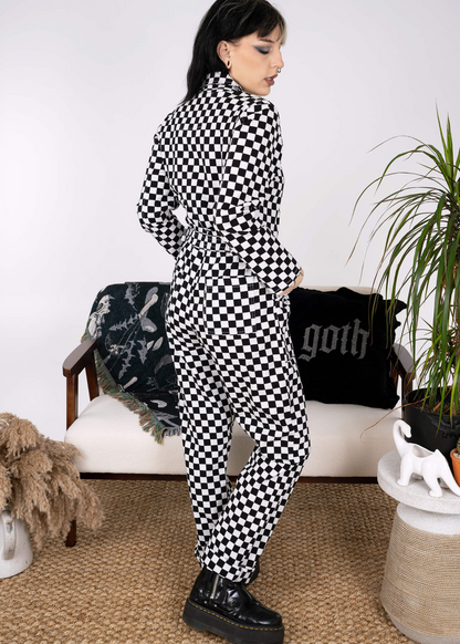 Run & Fly - Black & White Checkerboard Stretch Twill Boiler Suit